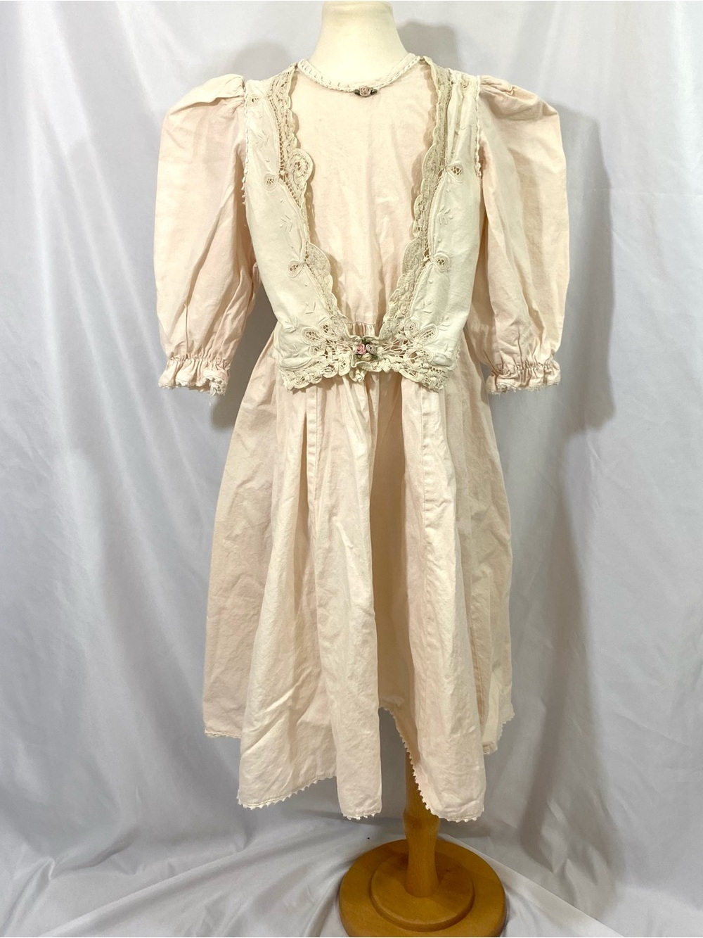 Vintage Allison Rose Cream Cotton Embroidered Dress Size 8